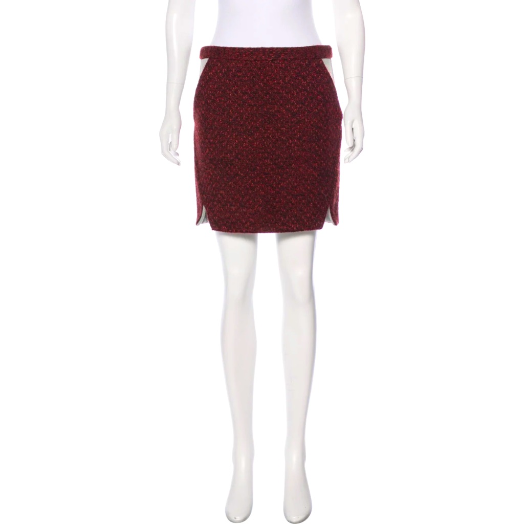Rebecca Minkoff Wool-Blend Red Boucle Mini Skirt W/ Notched Sides Size: M | Us 6